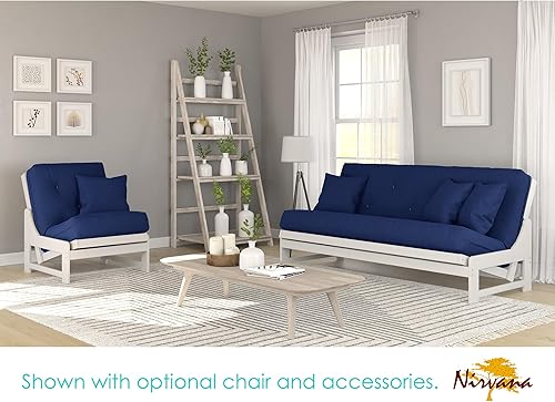 Miniatura 6 de Juego de futón Nirvana Futons Arden blanco, completo o queen, marco de futón de madera sin brazos con colchón incluido, cómodo, ahorro de espacio,