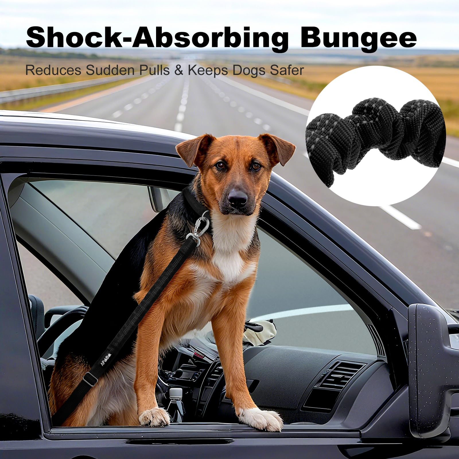 APakBak Dog Seat Belt for Car, Adjustable Dog Car Harness Seatbelt for Small Medium Large Dogs, Heavy Duty Travel Safety Restraint with Locking Aluminum Hook & Reflective Nylon Strap, Black - image 3