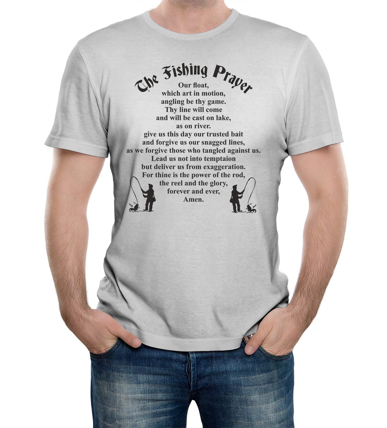 Reality Glitch Men's Light Grey Fishing Prayer Novelty Fisherman Funny Carp Gift Fishing T-Shirt (Large, )