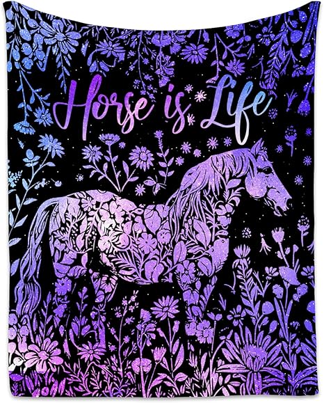 Horse Blanket for Girls - Soft Fuzzy Throw Blanket Gifts - 40x50 Inches Cute Blankets for Couch, Sofa & Office