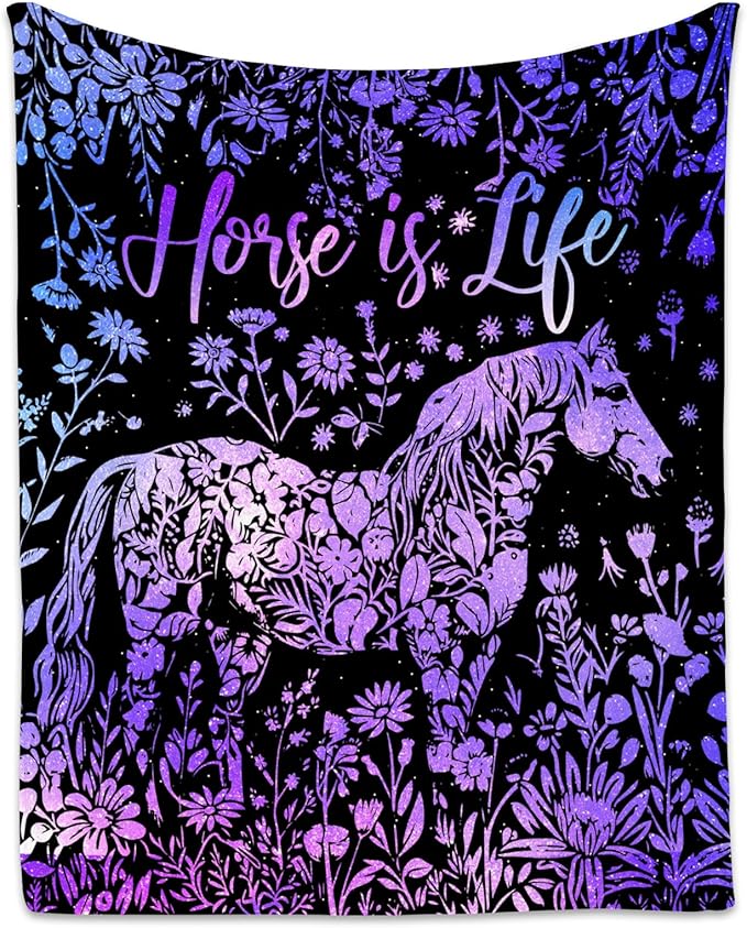 Horse Blanket for Girls - Soft Fuzzy Throw Blanket Gifts - 40x50 Inches Cute Blankets for Couch, Sofa & Office