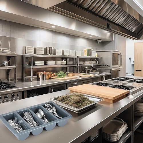 Miniatura 6 de Layhit Cubertería comercial de plástico, 4 unidades, color gris, bandeja de almacenamiento de cubiertos, caja de cubiertos comercial, suministros