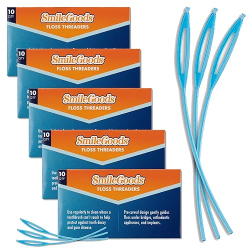 SmileGoods - Entrechadores de hilo dental, paquete de 5 sobres de bolsillo de 10 Threaders, 50 en total