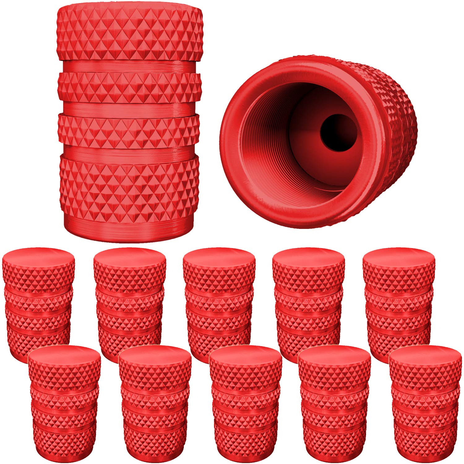 SAMIKIVA (12 Pack) Aluminum Tire Valve Stem Caps, Metal with Rubber Ring, Dust Proof Cover Universal fit for Cars, SUVs, Bike and Bicycle, Trucks, Motorcycles Metal (Red (12 Pack))