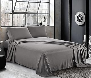 Pure Bedding Jersey Sheets Queen [4-Piece, Dark Gray] Cotton Bed Sheets - Extra Soft Cotton Sheet Set, Cozy T-Shirt All Season Heather Sheets - Deep Pocket Fitted Sheet, Flat Sheet, Pillow Cases