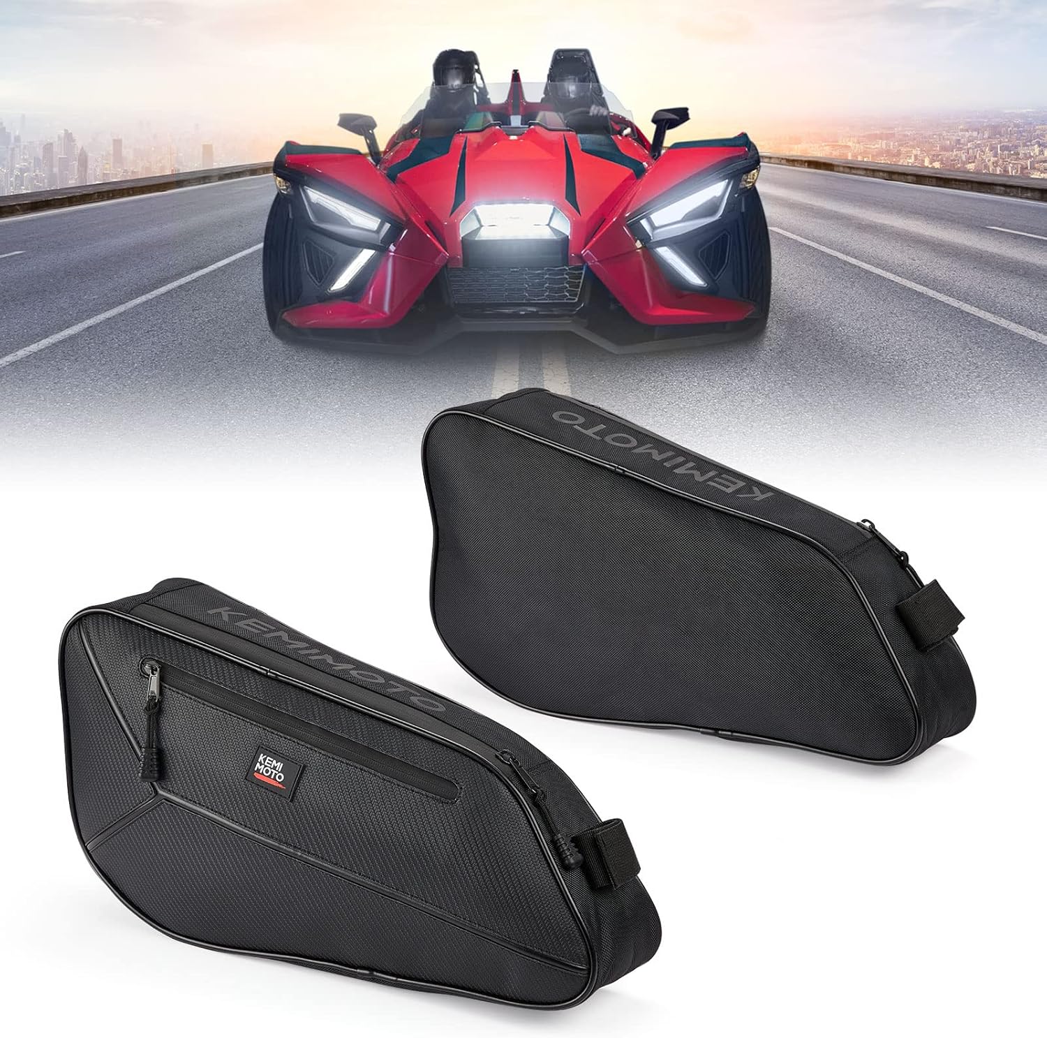 KEMIMOTO Side Storage Door Bags Compatible with Polaris Slingshot 2015-2026, 1680D Water-Resistant Anti-Scratch Organizer with Weather-Resistant Zipper, S SL SLR R GT Accessories (Set of 2)