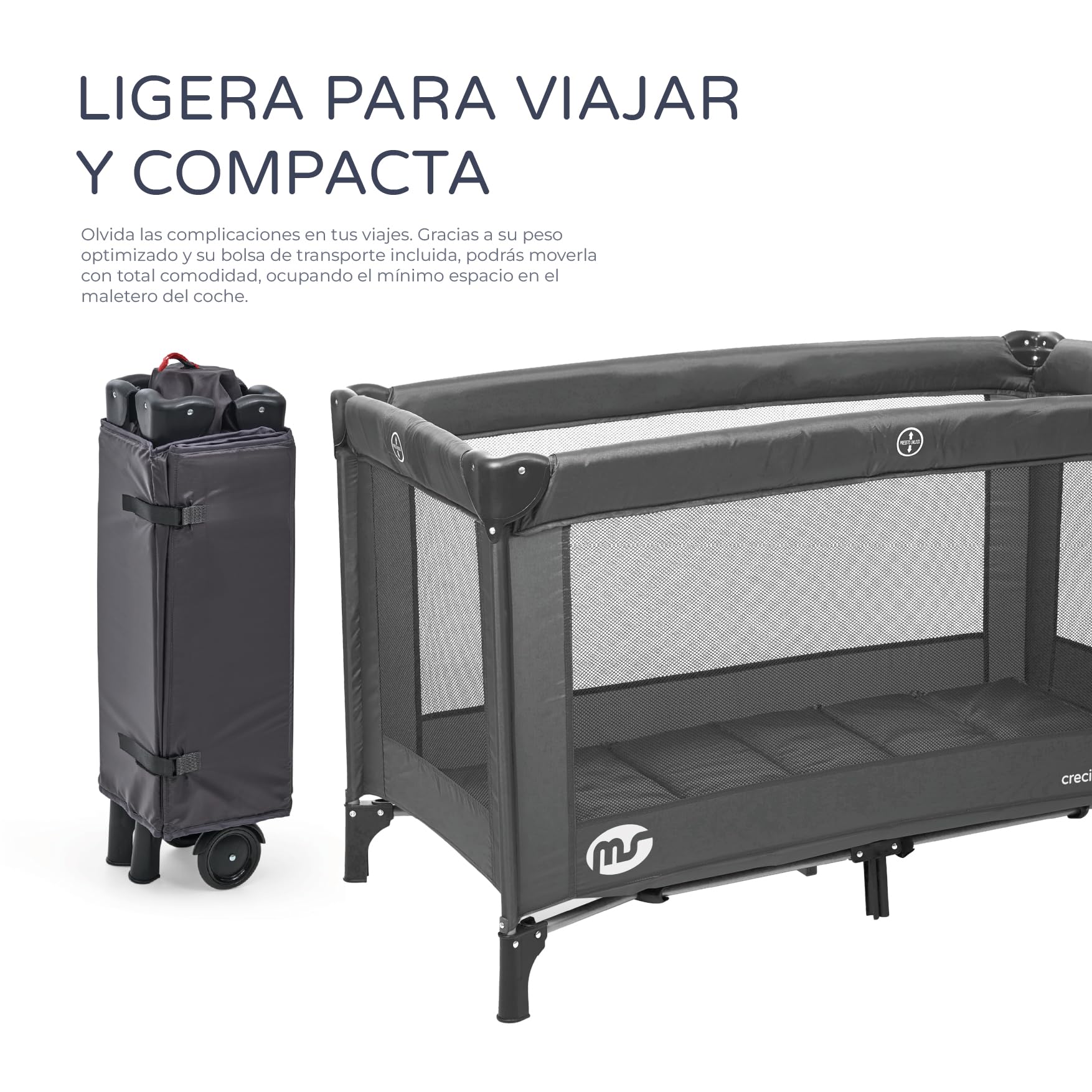 ms BabyWorld – Basic – Cuna de Viaje para niños | 120x60 cm | Desde 0+ Meses hasta 15 kg | Colchón y Bolsa Transporte Incluidos | Plegado y Montaje Fácil | Estructura Ligera y Estable (Negro)