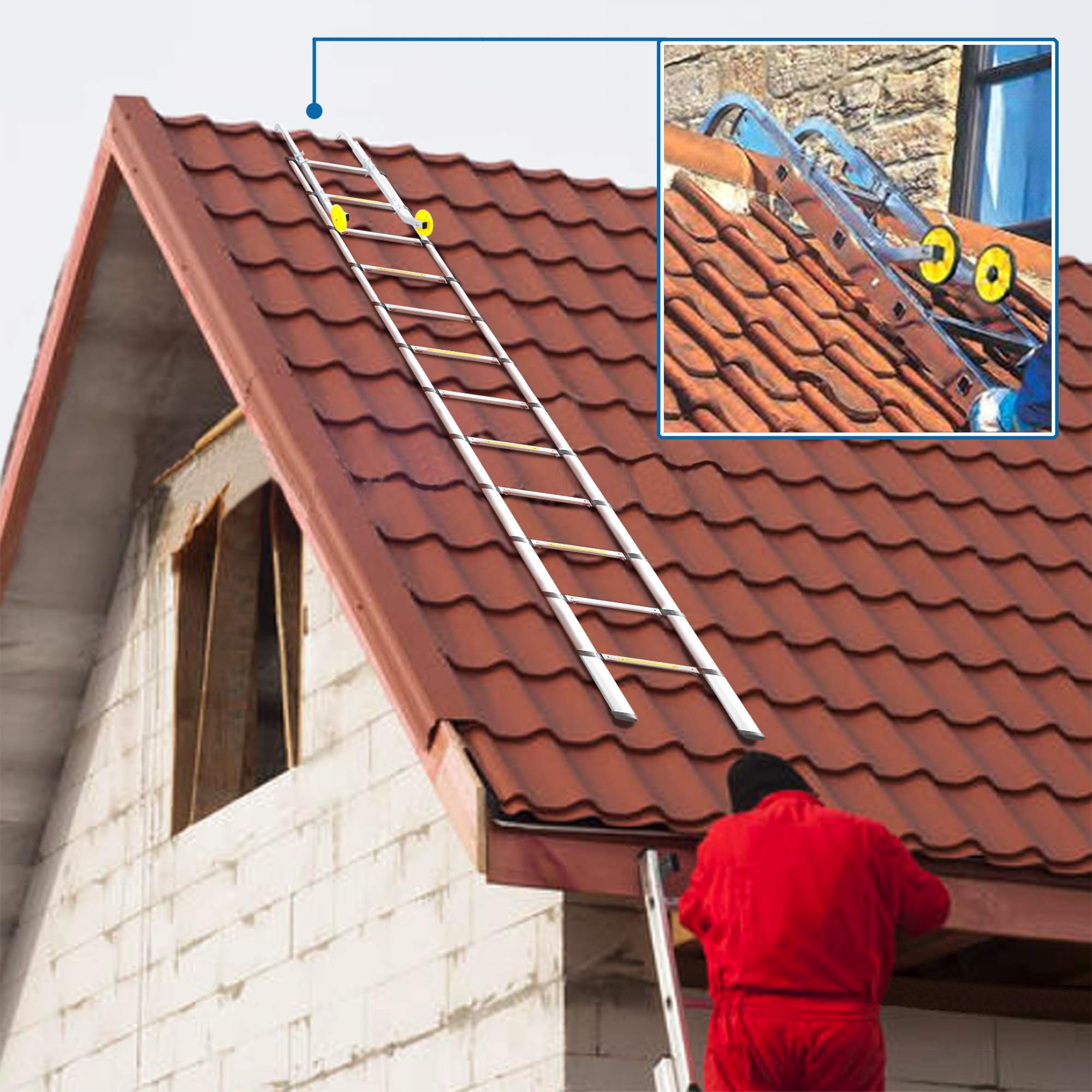 Todeco Roof Ladder Hook with Wheel for Telescopic Extension Ladder or Universal Ladder, Roof