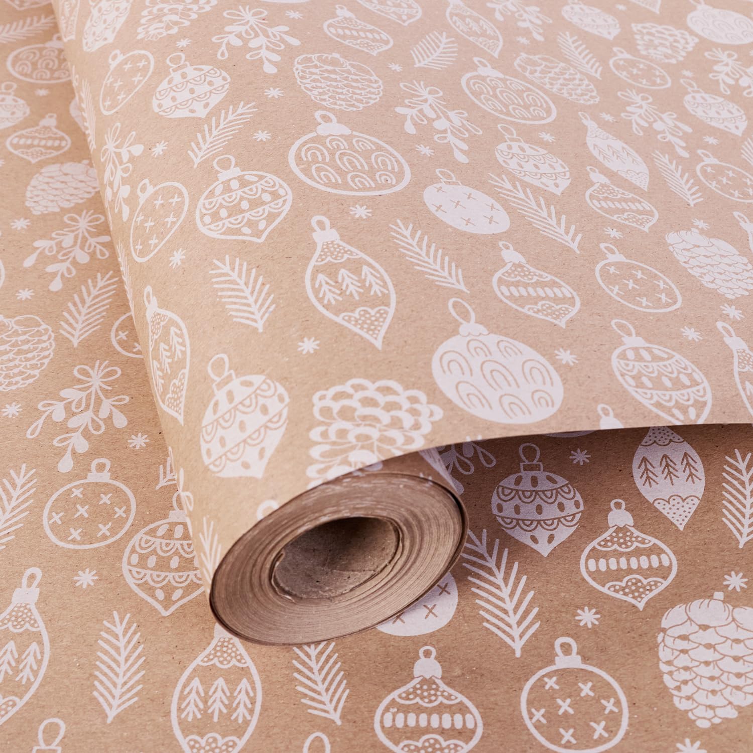 HBell Christmas Wrapping Paper Roll,43cm x 15m Kraft Christmas Wrapping Paper,Brown Gift Wrap paper for Xmas Gift Wrap,New Year,Birthday,Holiday (white bell)