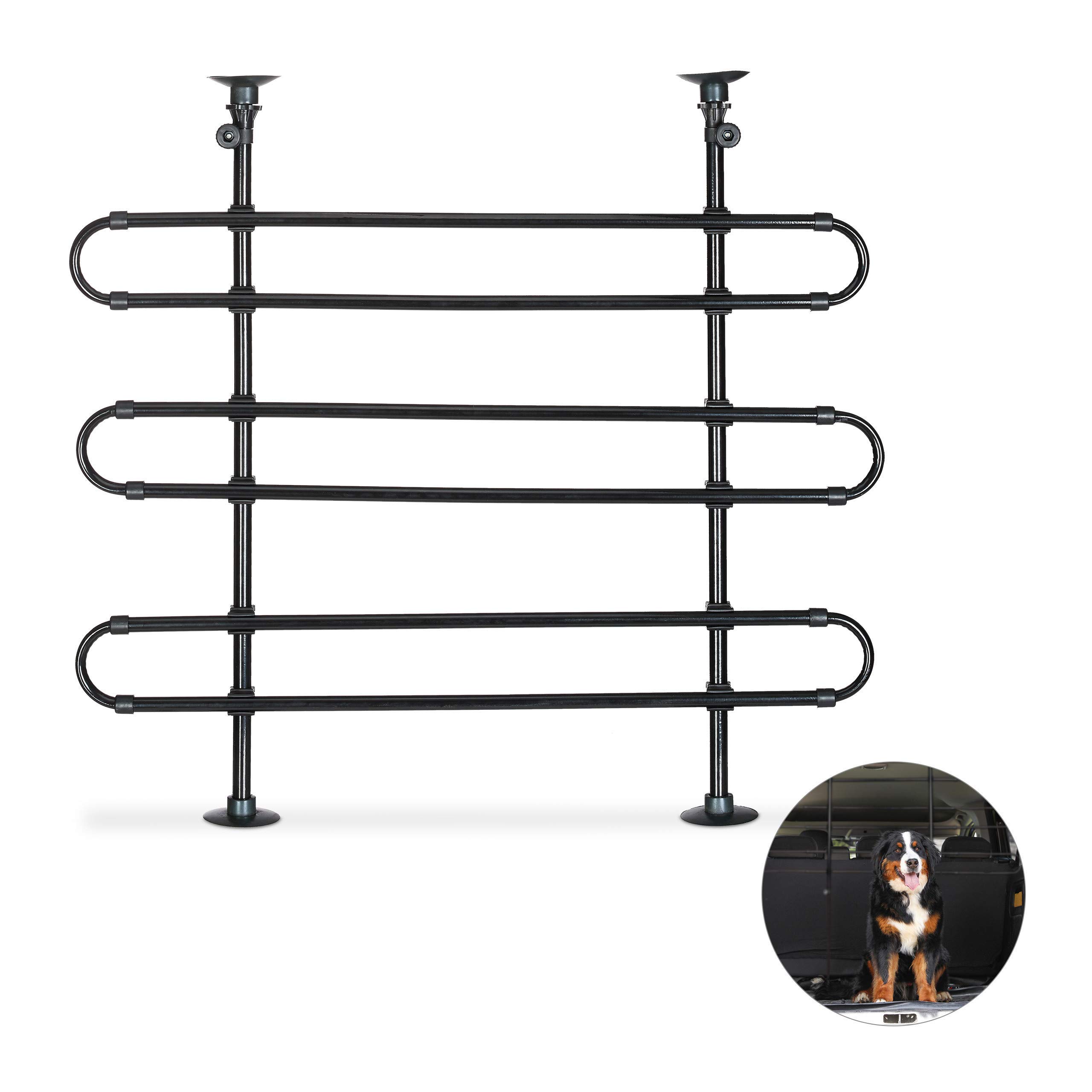Relaxdays Dog Guard for Cars, to Clamp, Universal Safety Barrier, Adjustable Height & Width, Black