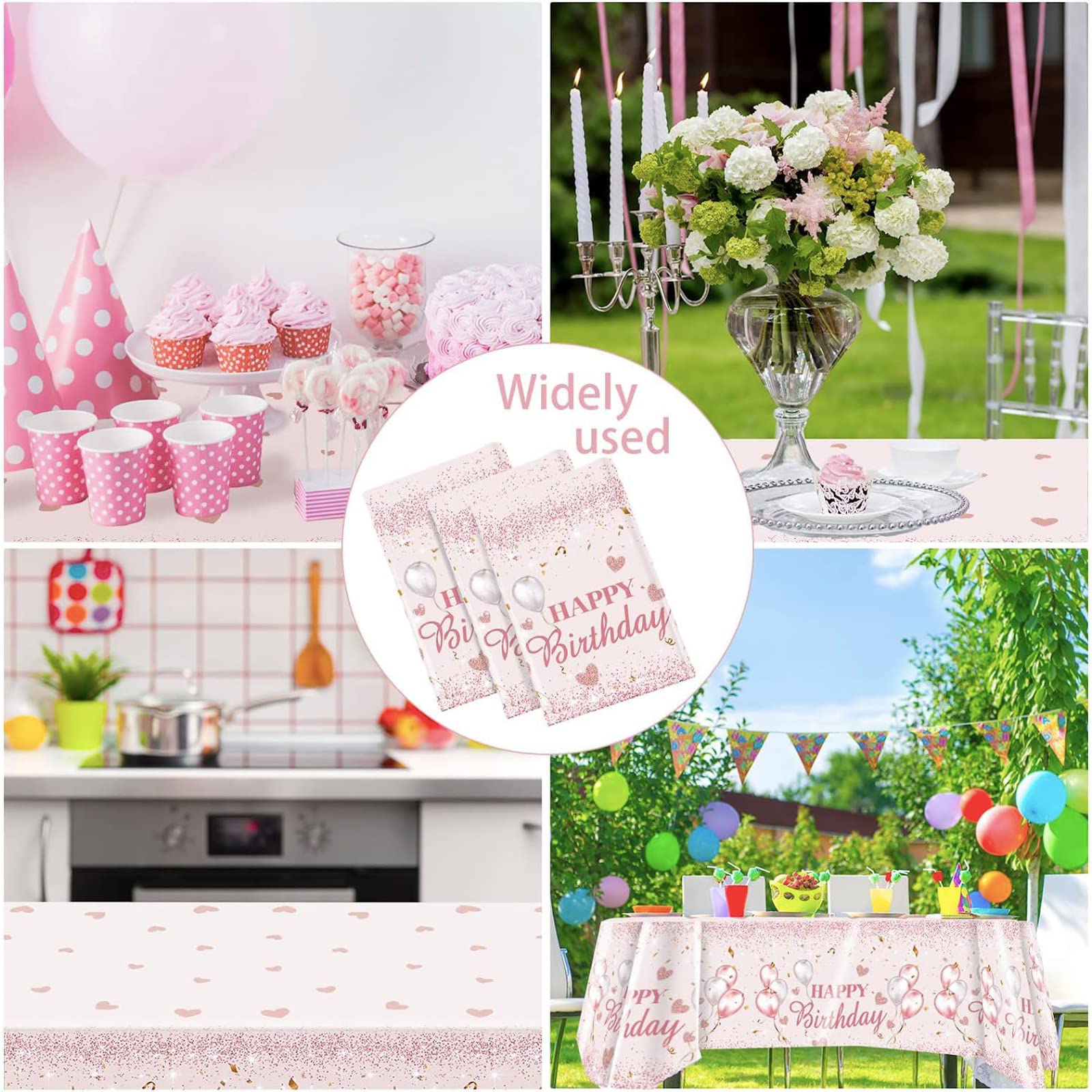 POPOYU 40e verjaardag tafelkleed roségoud, 137 x 274 cm roségoud 40e verjaardagsfeestje tafeldecoratie plastic waterdichte rechthoekige tafelkleed voor vrouwen, haar verjaardagscadeaus