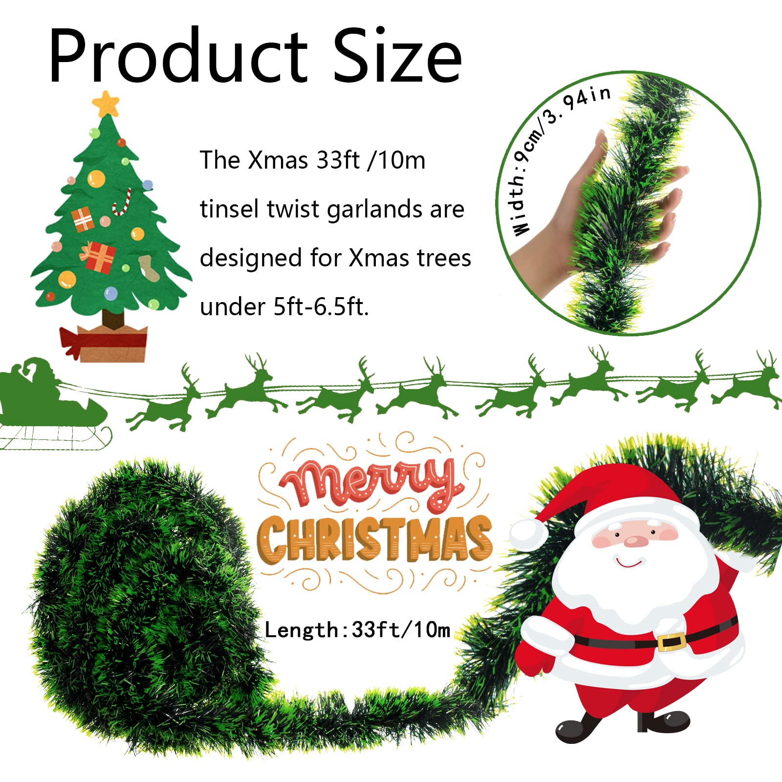 Amazon.com: 33Ft Christmas Tinsel Garland for Tree Tinsel Twist Garland  Sparkly Streamer Hanging Holiday Tinsel Xmas Tree Decorations Wedding Party  Supplies Indoor Outdoor Home Ornaments(Bright Green & White) : Home &  Kitchen