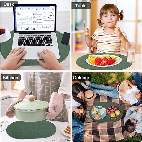 Miniatura 6 de Juego de 6 manteles individuales de piel sintética, resistentes al calor, lavables, fáciles de limpiar, antideslizantes, para comedor al aire libre,