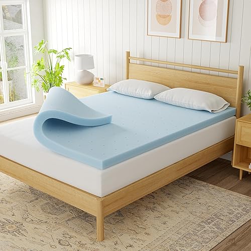 Vista 10 de Cubrecolchón de espuma viscoelástica con infusión de gel refrescante de 2 pulgadas en caja, soporte de espalda para alivio de presión, certificado