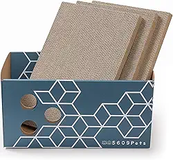 5609PETS Caixa resistente para arranhar gatos de papelão com 3 almofadas recarregáveis de dupla face para gatos em ambientes internos