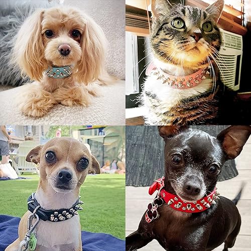 Miniatura 3 de Epesiri - Collar de perro con pinchos, collar de púas para perros, collar de piel sintética duradera con tachuelas con correa, collar ajustable para