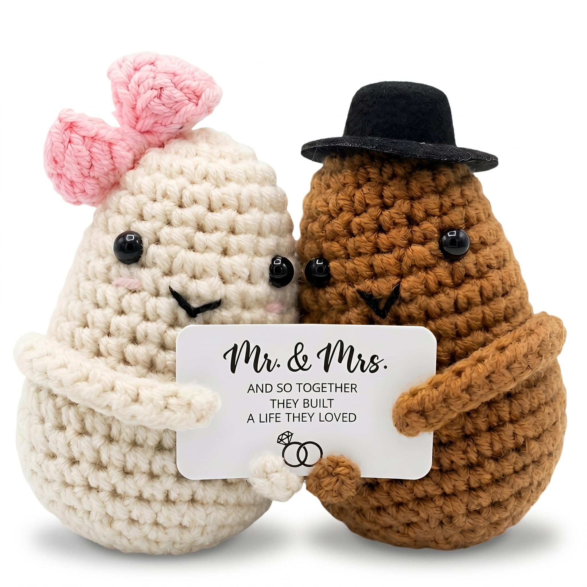 Anniversary Love Gifts for Him Her, Cute Hand-Crocheted Potato Couple - Happy Anniversary, Never Forget that I Love You - Valentine’s Day Wedding Anniversary Romantic Gifts for Couple Husband Wife