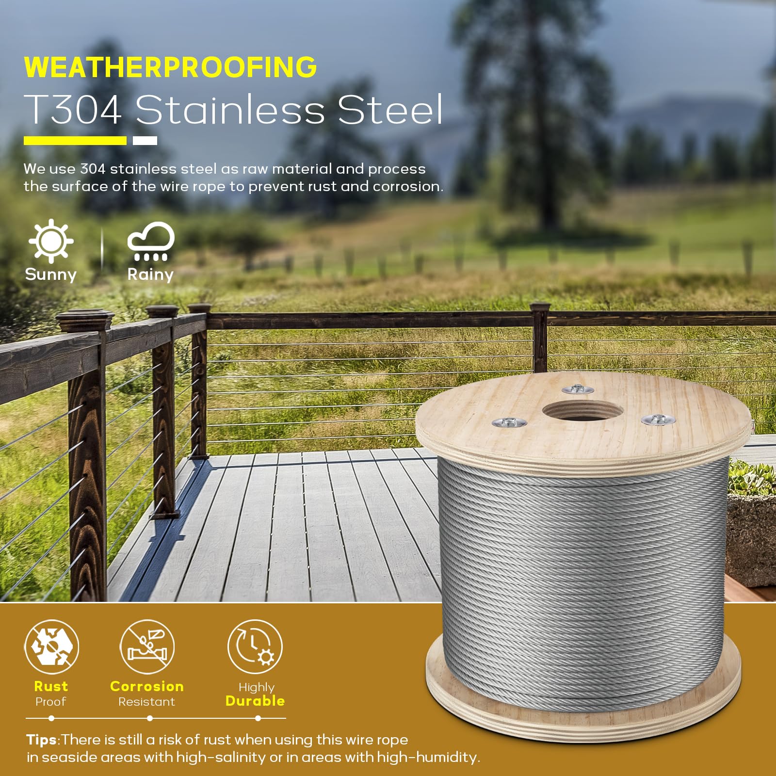 Cable De Barandilla De Cubierta 1/4 Cable De Avión, 4200 Libras De  Resistencia A La, image size:1600x1600