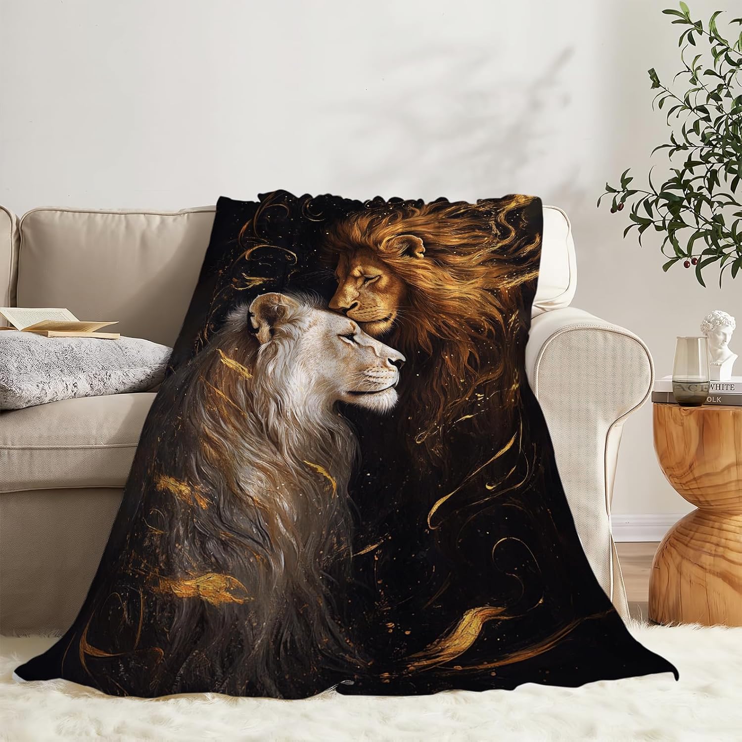 Lion and Lioness Blanket Lions Decor Animal Print Throw Blanket Gifts for Girls Boys Warm Super Soft Plush Lightweight Fleece Flannel Couch Bedding Blankets for Kids Adults Women Men 50"X40" - Image 3
