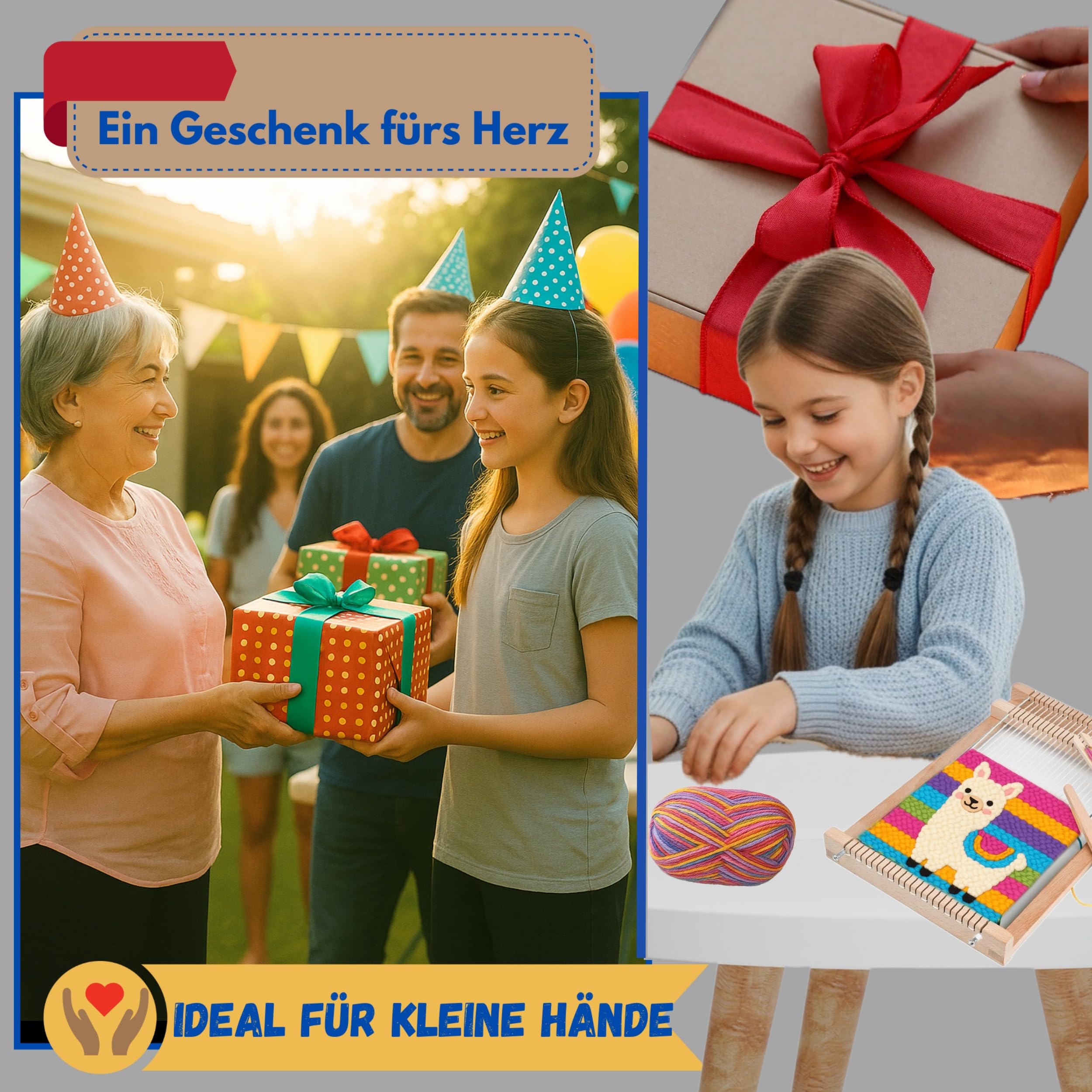 ZENOMORI Premium Webrahmen für Kinder ab 4 Jahre zum Weben und Stricken -DIY Holz Webstuhl Kreatives-Bastelset 29x19cm mit farbiger Wolle Schulwebrahmen für Anfänger und Schüler