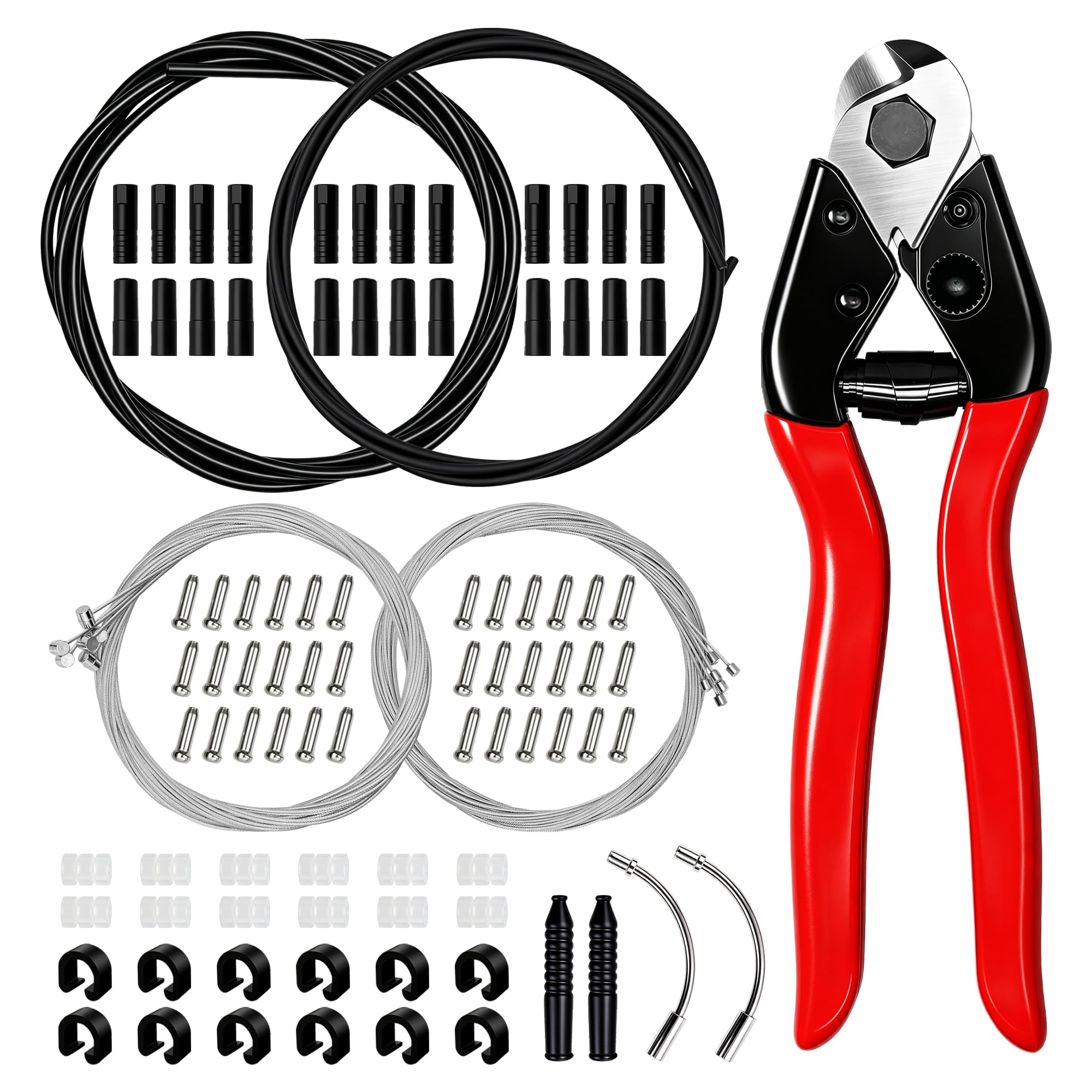 Photo 1 of 103pcs Universal Bike Brake Cable, Brake and Shift Cable Housing with Stainless Steel Line Cutter, Include End Caps, O-Rings, C Buckle, V-Brake Cable Guide