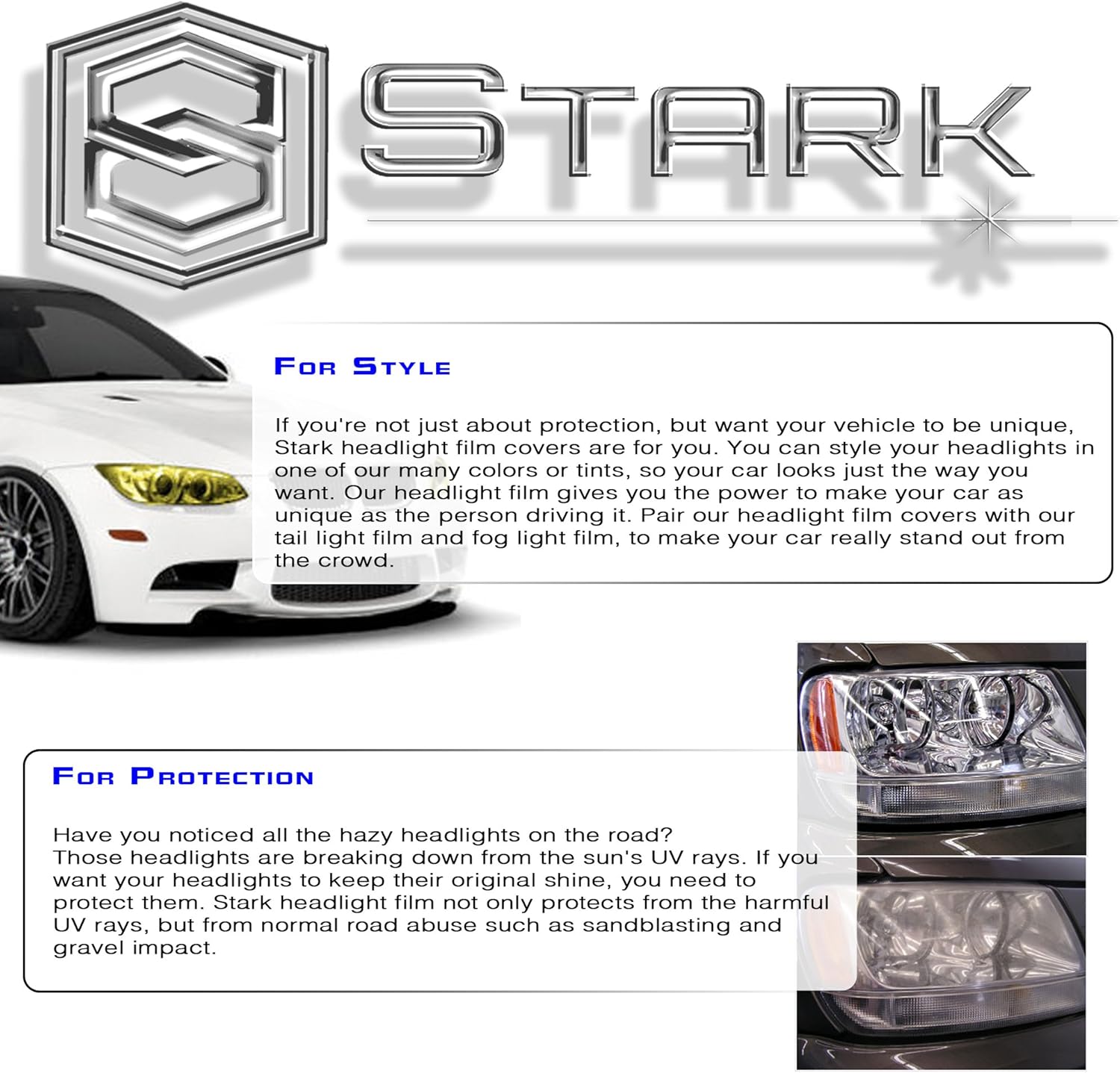 Stark 12" x 240" in / 1 x 20 Ft Glossy Yellow Smoke Tint Headlights Tail Lights Fog Lights Vinyl Wrap Film