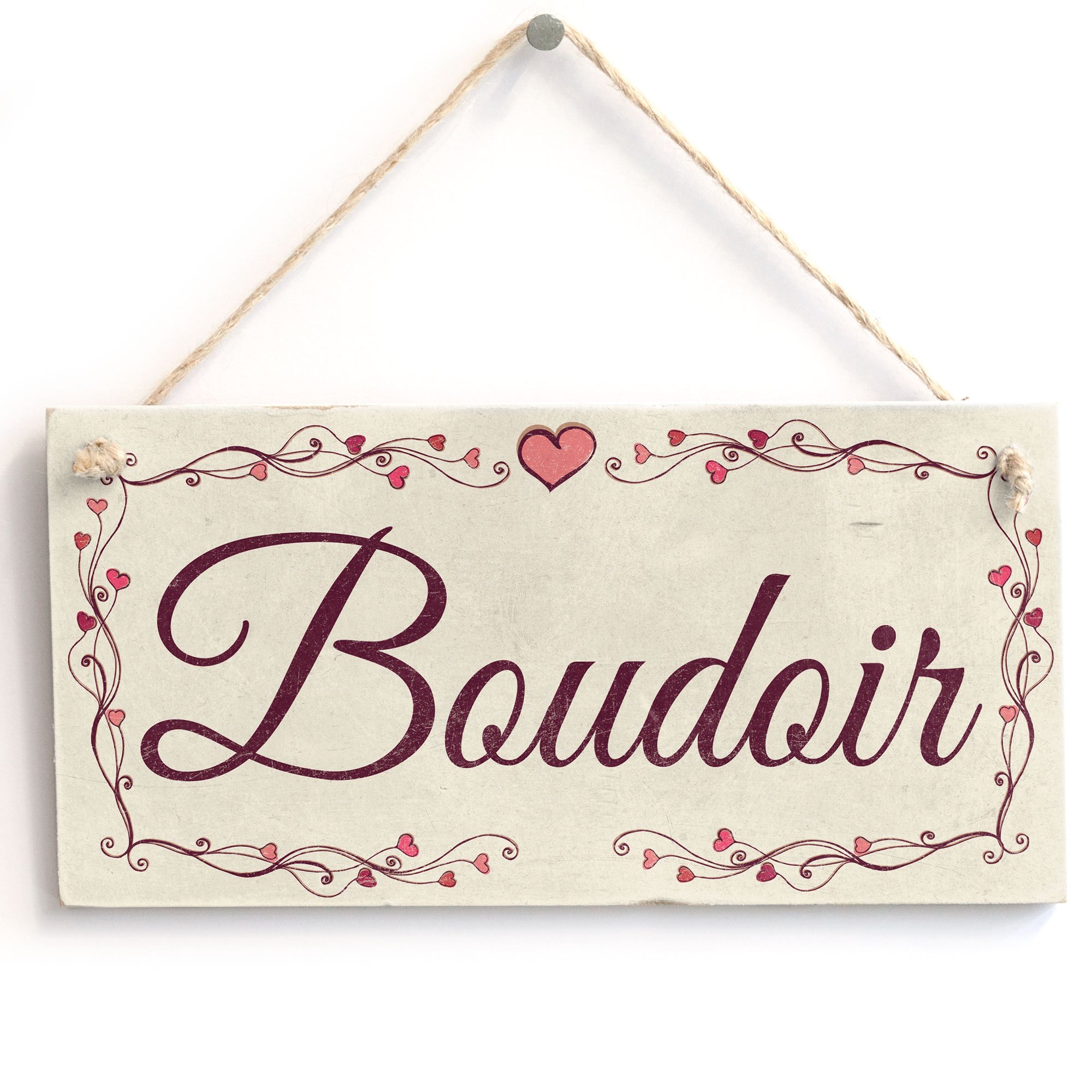 Boudoir - Heart Design Handmade Shabby Chic Wooden Sign/Plaque