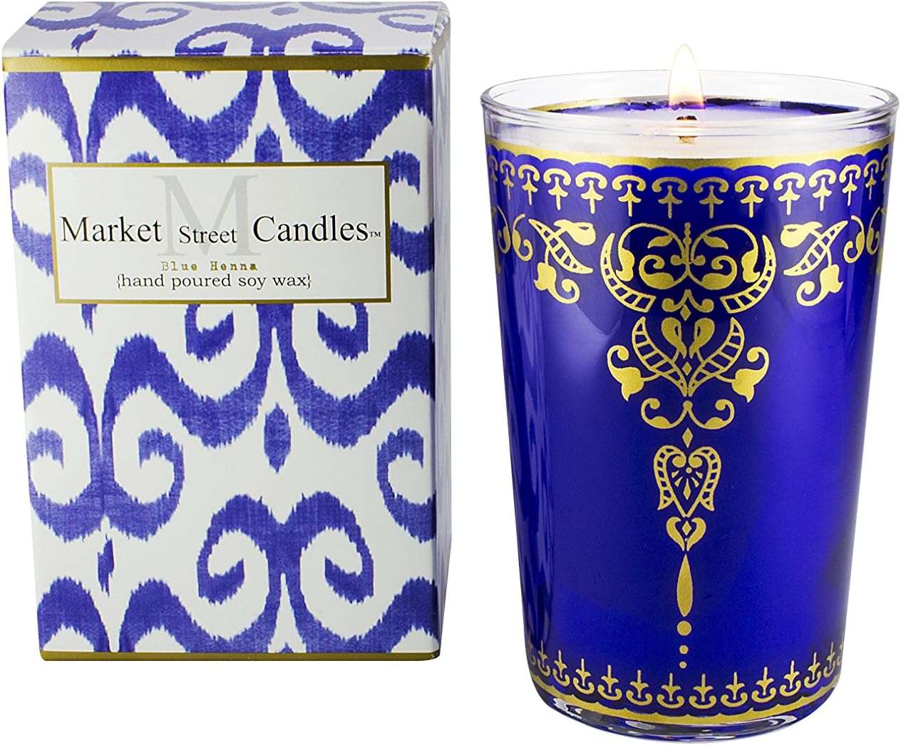 Market Street Candles Moroccan Amber Vanilla Scented Soy Wax Candle, Blue