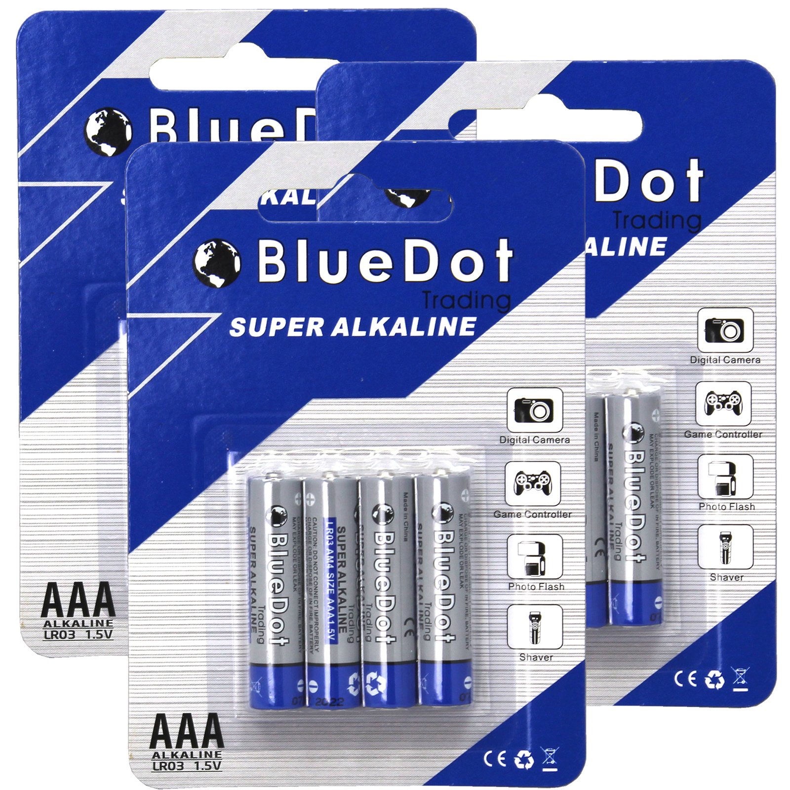 Bluedot TradingAAA Alkaline 1.5v Batteries Long Lasting, All-Purpose Battery for Popular Gadgets, Household and Business, Easy to Open Packs, 12 Count
