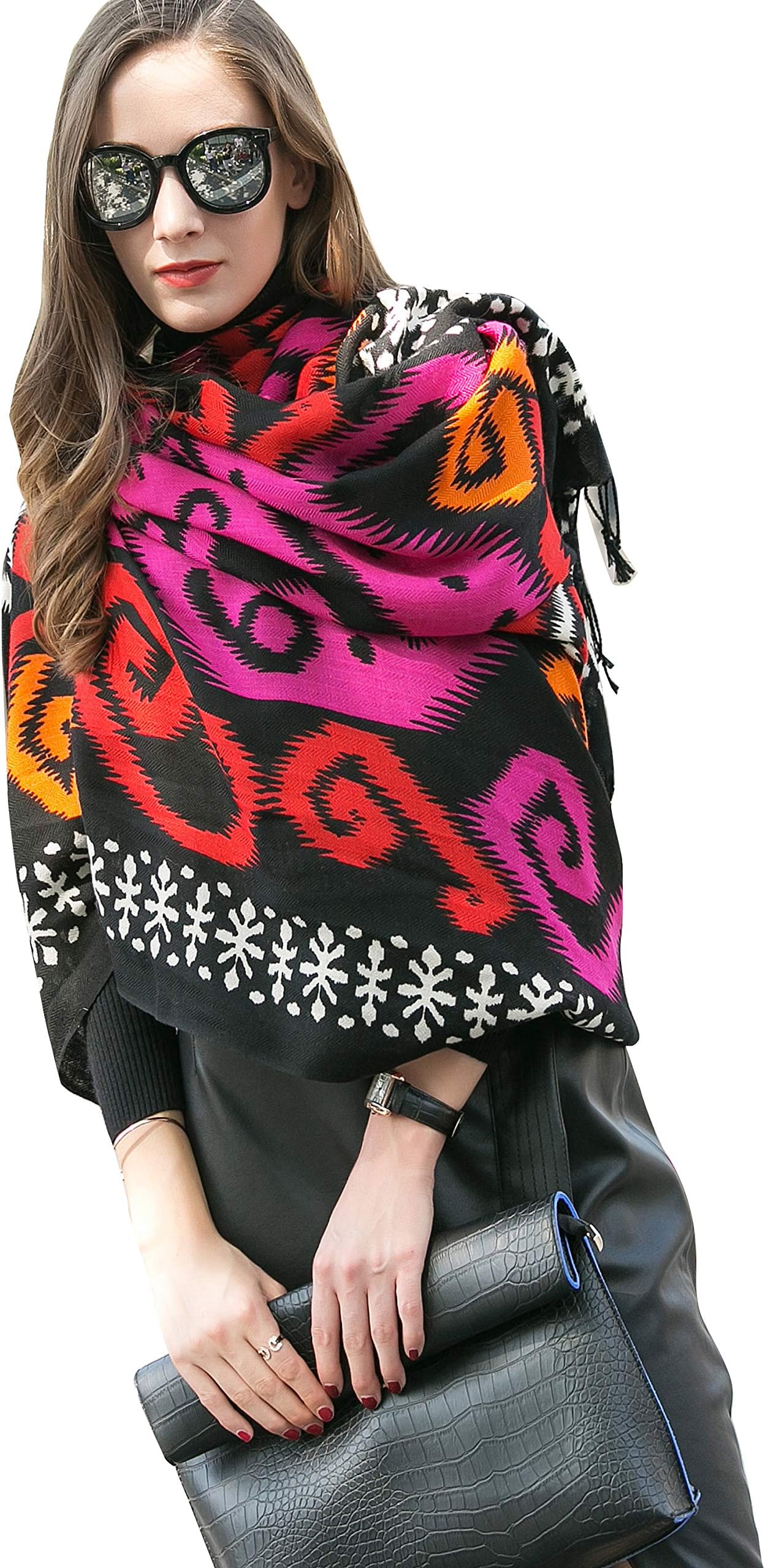 DANA XU100% Pure Merino Wool Oversized Extra Large Cashmere Pashmina Warm Floral Scarf Shawl And Wrap Dupatta For Women