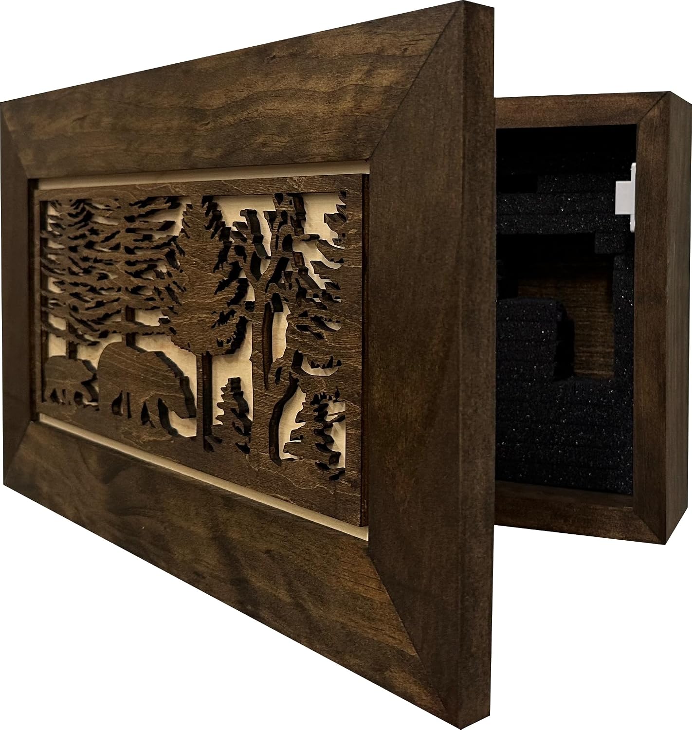 Bellewood Designs Bear in the Woods Hidden Gun Safe - Handcrafted Gun Concealment Decor - Hidden Gun Shelf with Magnetic Lock for Quick Access - Hidden Wall Safe for Secure Storage - Made in USA