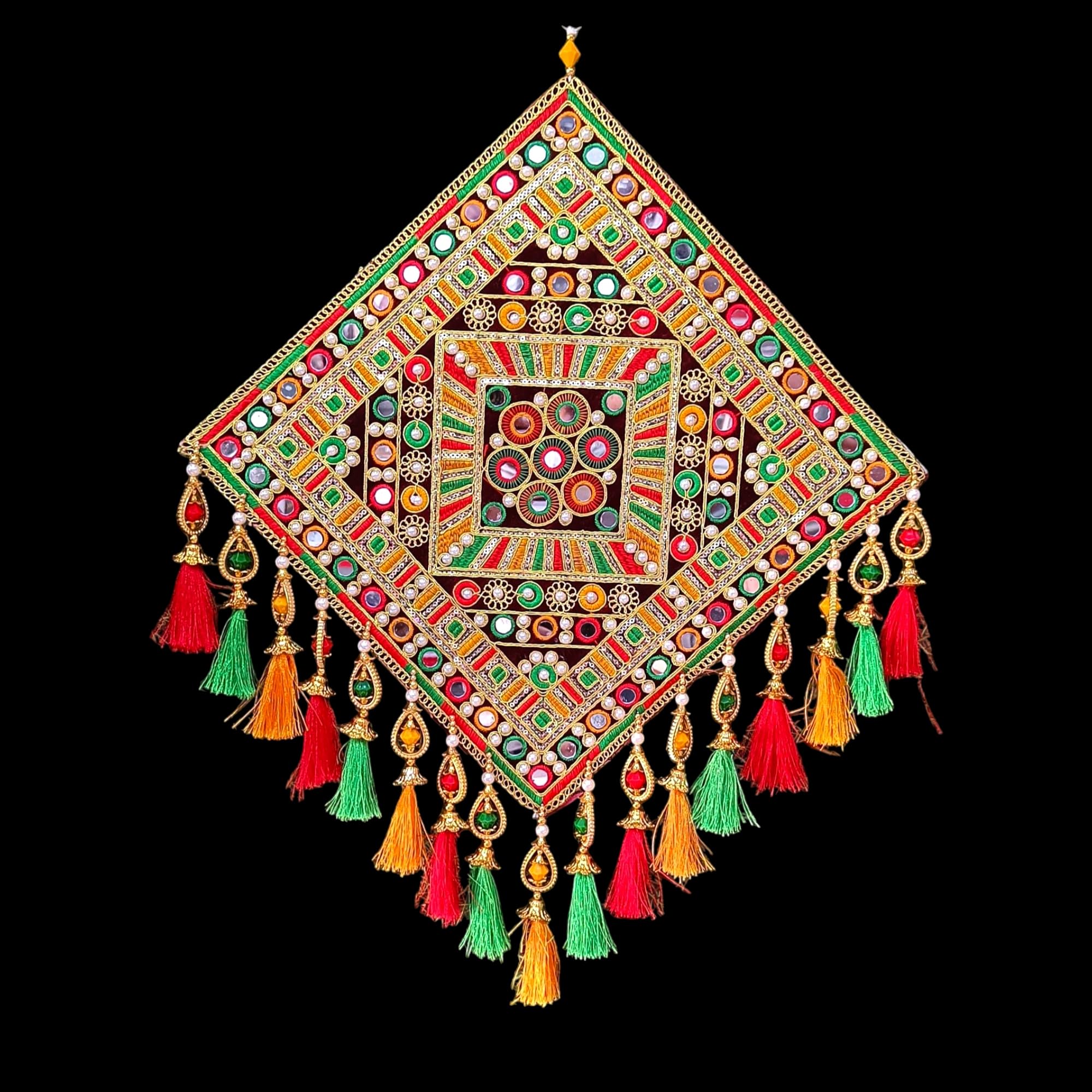 DK trades Gujrati Woollen Threads Art Hanging for Living Traditional Rangoli Design Room Decoration Item for Home, Modern Decor Items, Wall Hanging for Office and Bedroom