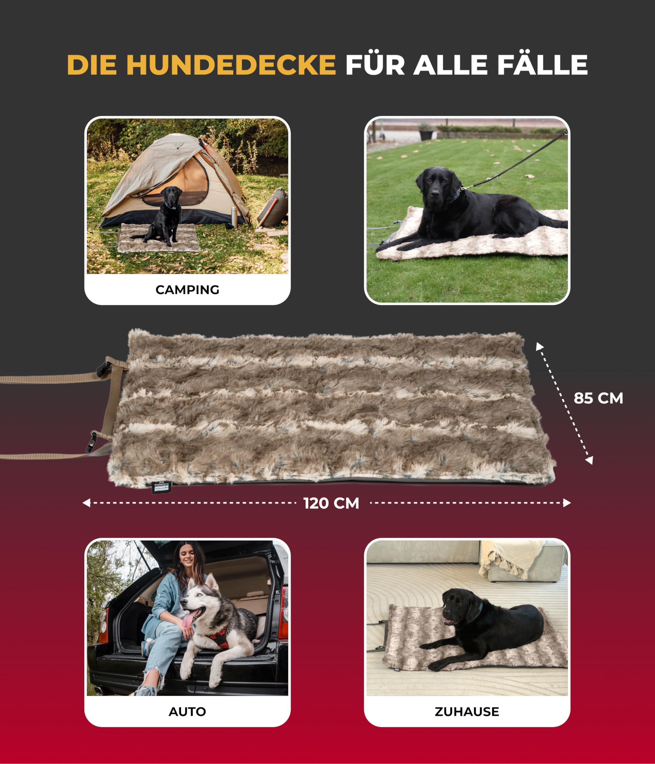 Hundedecke Outdoor L (85x120 cm) wasserdichte Hundedecke waschbar – 3 cm Füllung – Ideal für Reisen und Zuhause – Taupe, Made in DE