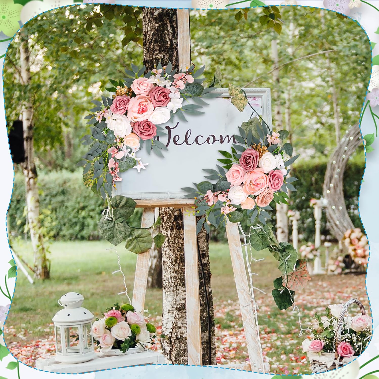 Wedding Arch Decorations 2 Pack - Reusable Artificial Hanging Flowers Floral Swag Greenery Garland for Wedding Welcome Sign Backdrop Bridal Ceremony Reception Backdrop Decoration, Baby Shower