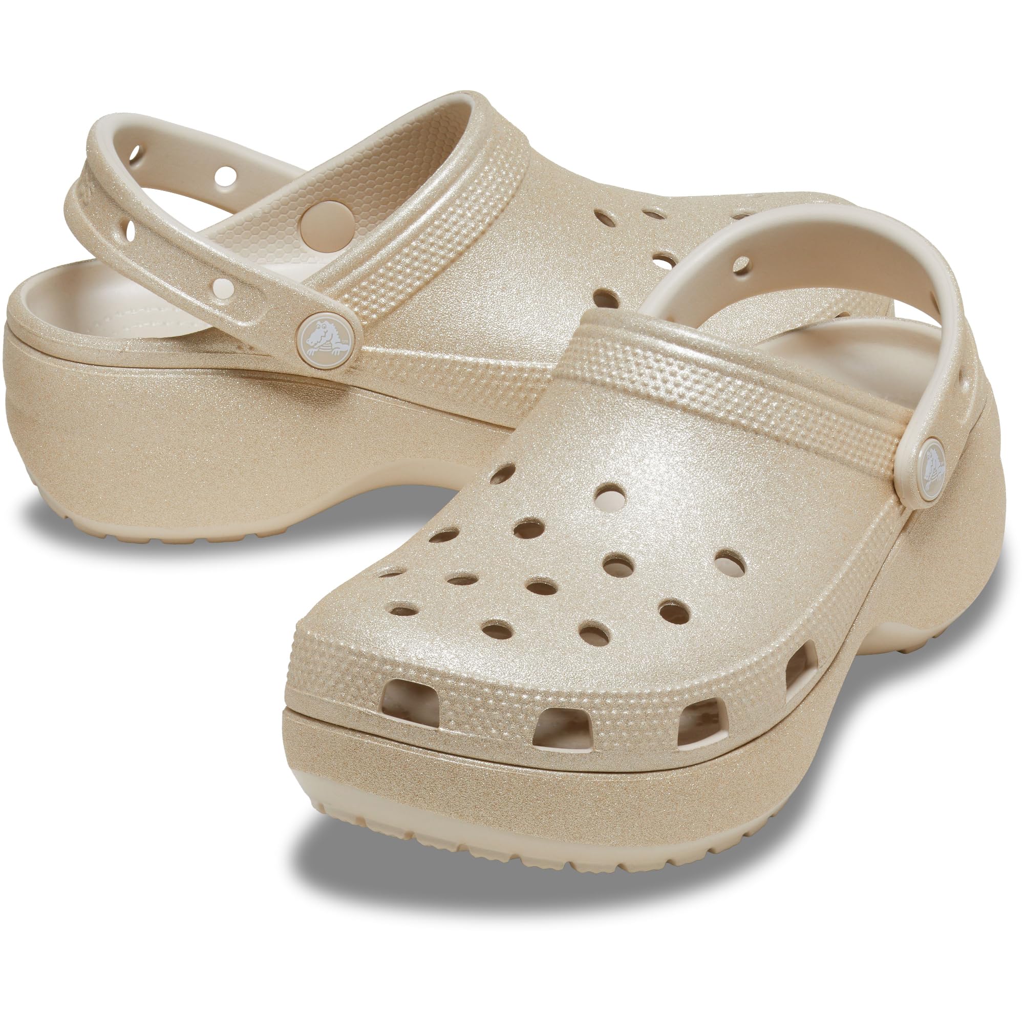 Crocs Zoccoli da Donna, Classic Platform Glitter W, Champagne, 8 UK Donna