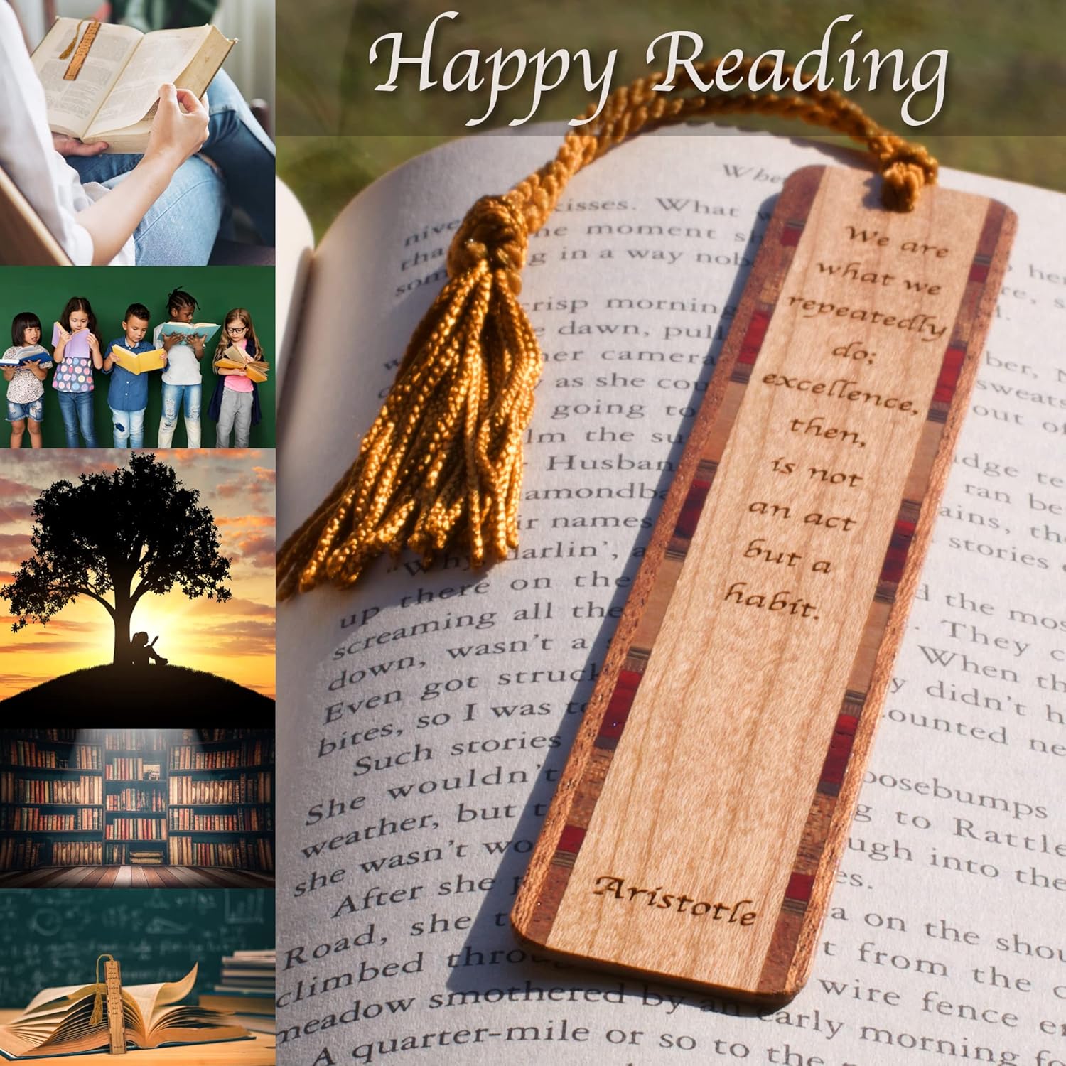 Personalized Aristotle Excellence Quote, Engraved Wooden Bookmark - Made in USA - Also Available Without Personalization