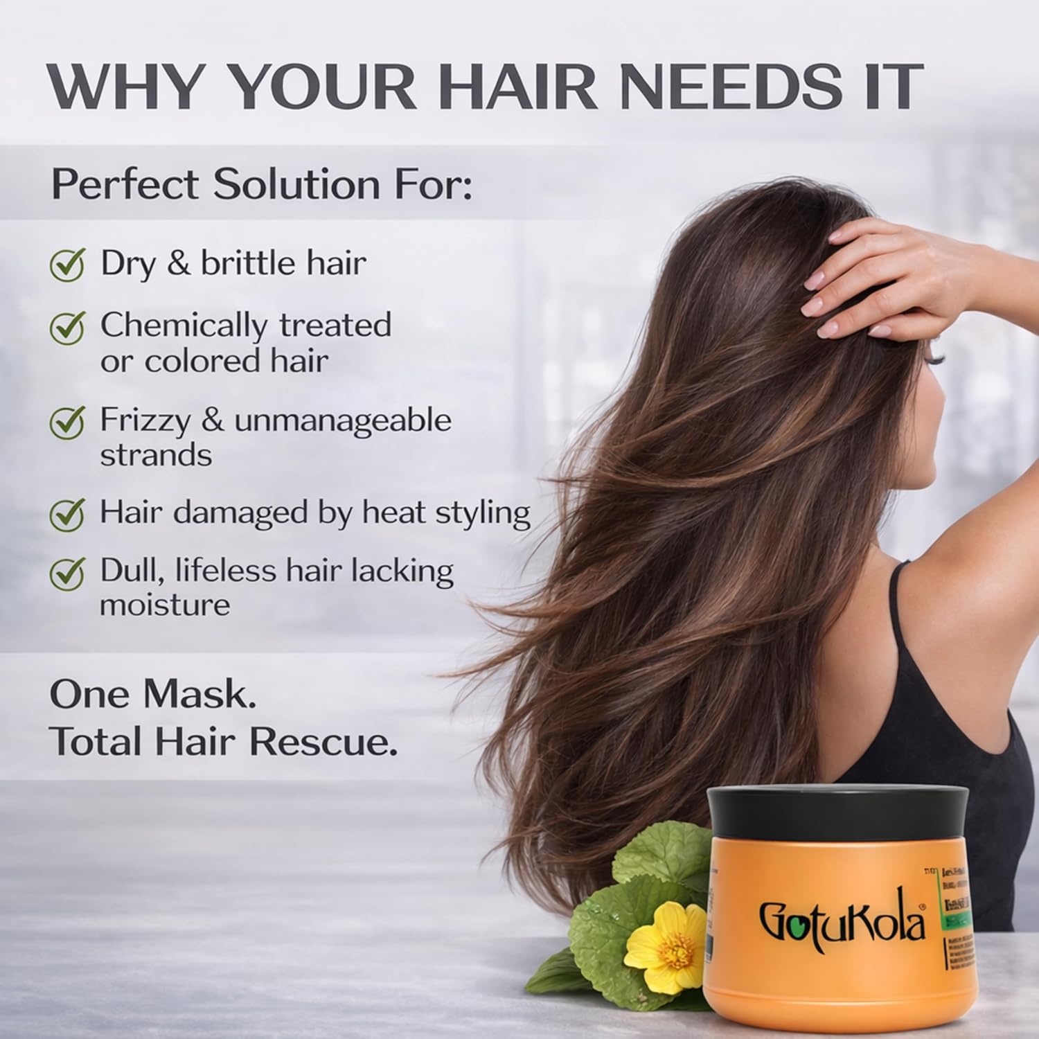 Gotukola Keratin Hair Mask for Dry Damaged Hair – Deep Conditioner Treatment with Coconut Oil, Shea Butter & Herbal Extracts – Sulfate Free, Frizz Control, Color Safe, Hair Repair Mask 500 ml - Image 7