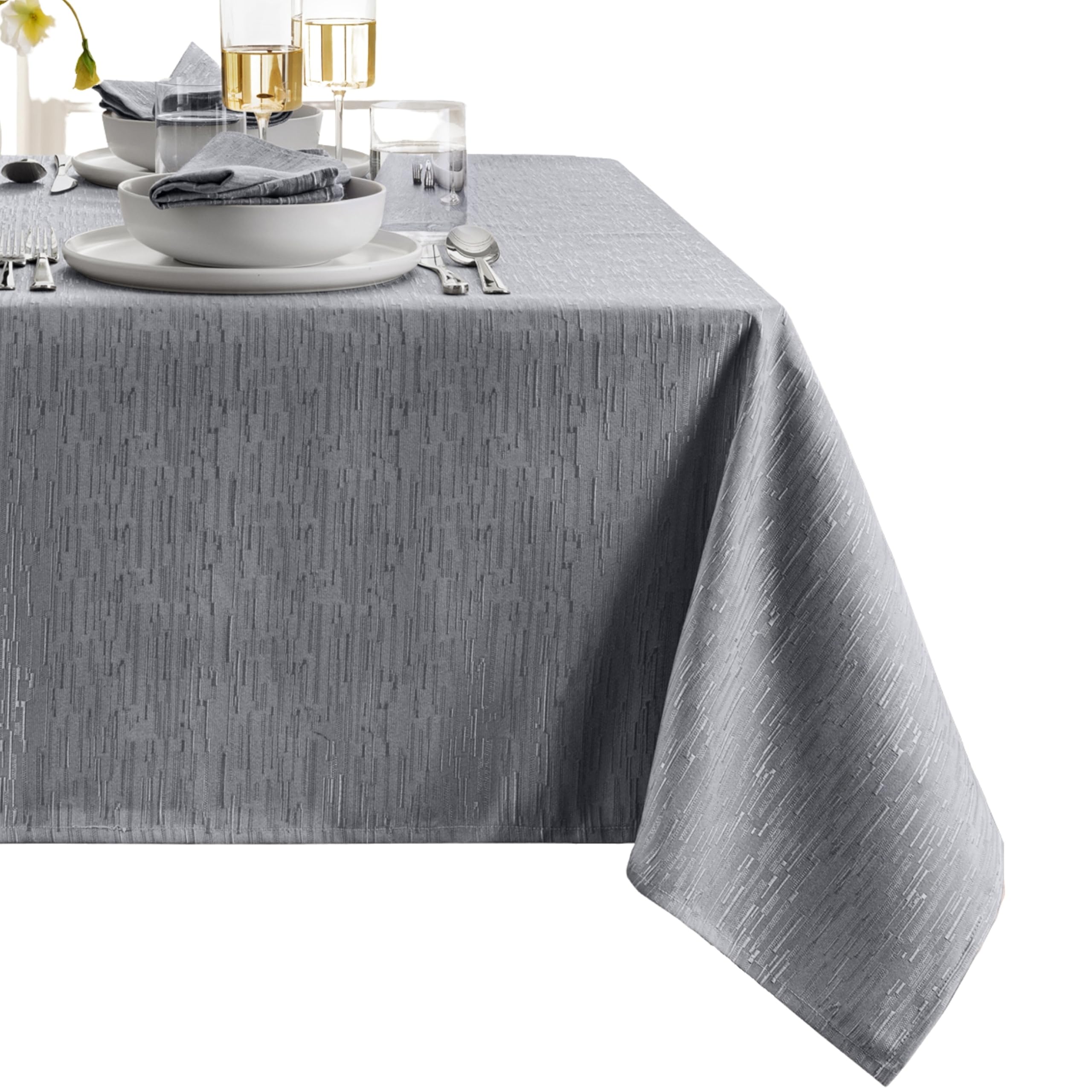 Elrene Home Fashions Continental Solid Texture Water and Stain Resistant Tablecloth, 52"X70" Rectangle, Gray