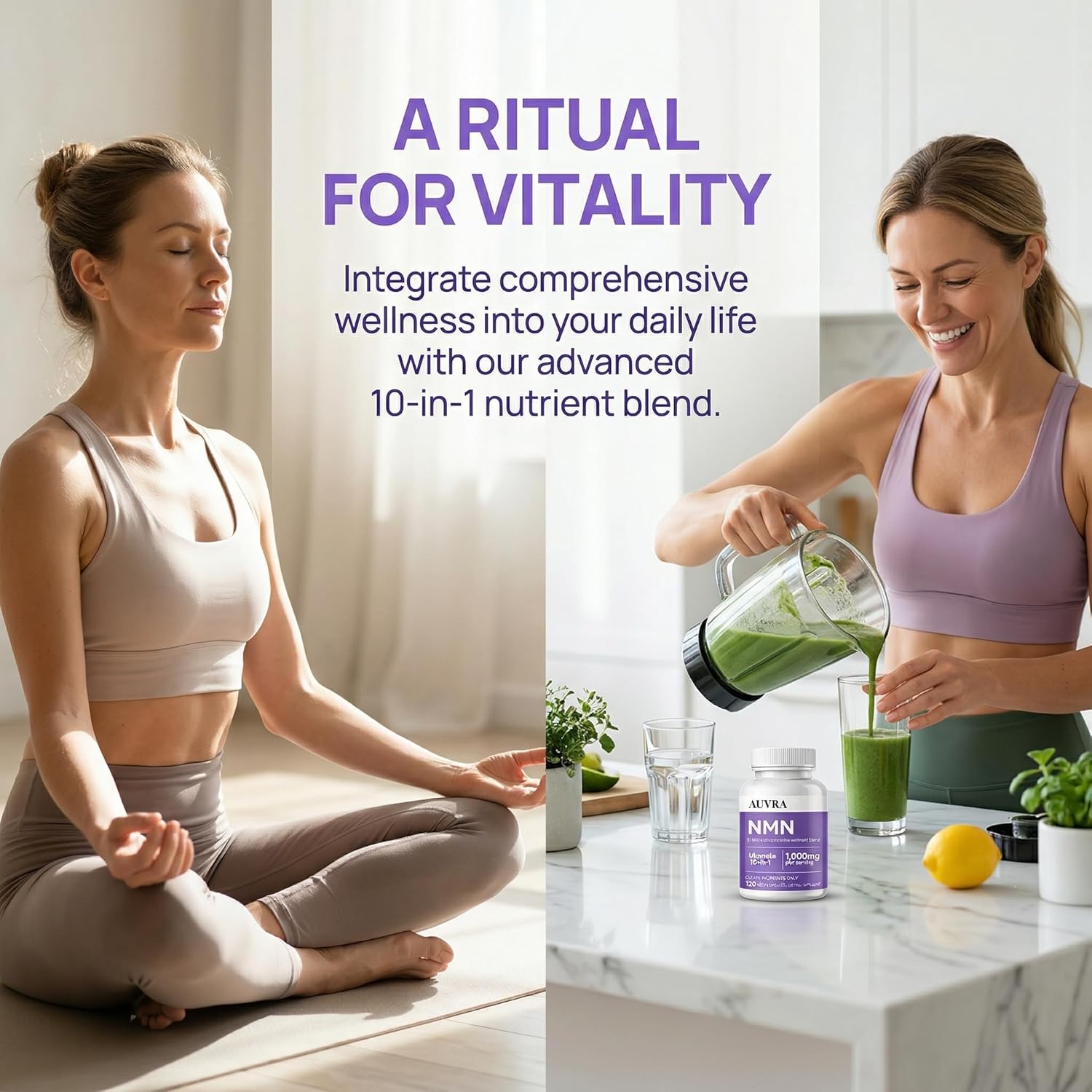Auvra NMN 10 in 1 Capsules - 1000mg Per Serving, Cellular Energy & Daily Vitality Supplement with NAD+, TMG & Nutrient Blend, Wellness Support Capsules, Dietary Supplement - 120 Capsules