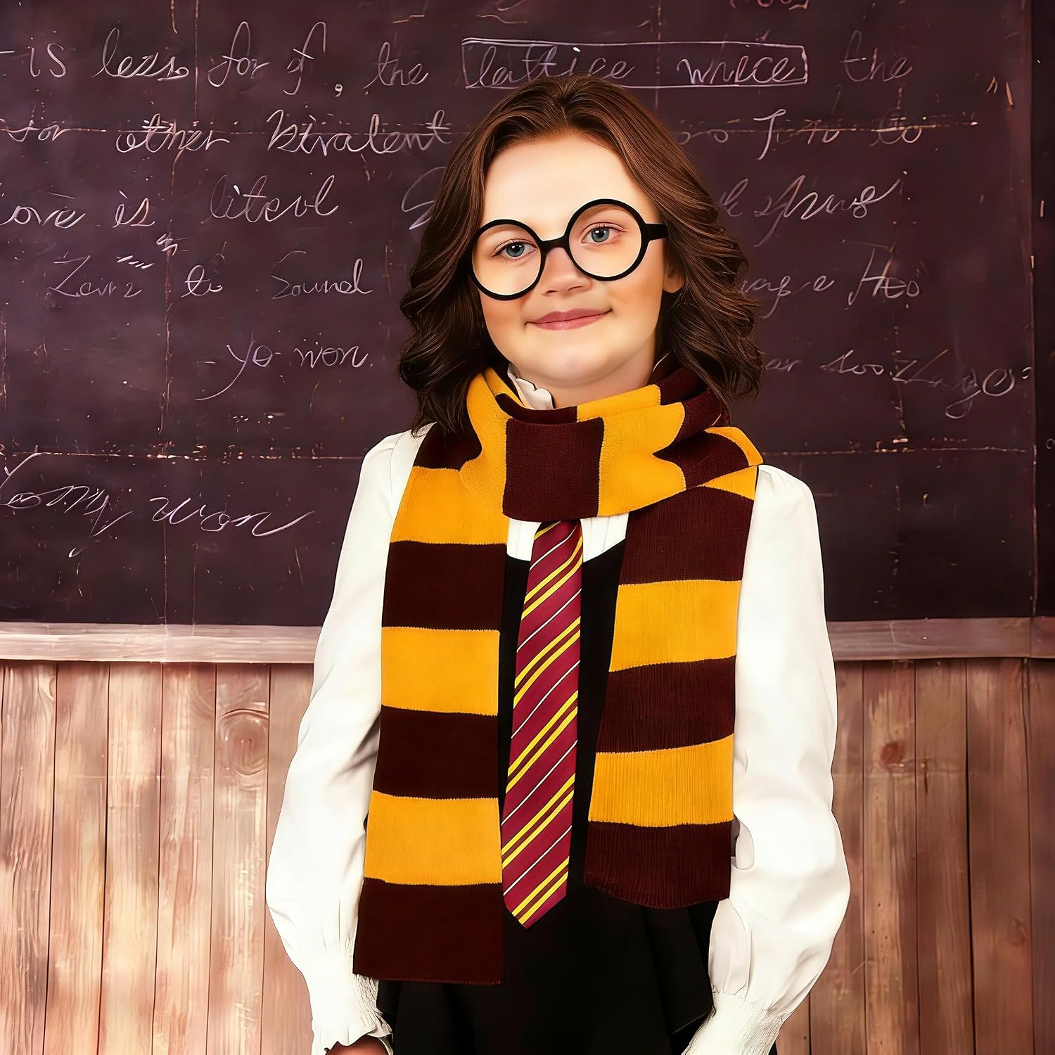 Wizard Glasses Red Tie Knit Striped Scarf Halloween Cosplay Part Set Magic Movie Costume Accessories Black Round Frame No Lenses Themed Party Dress Up Favors