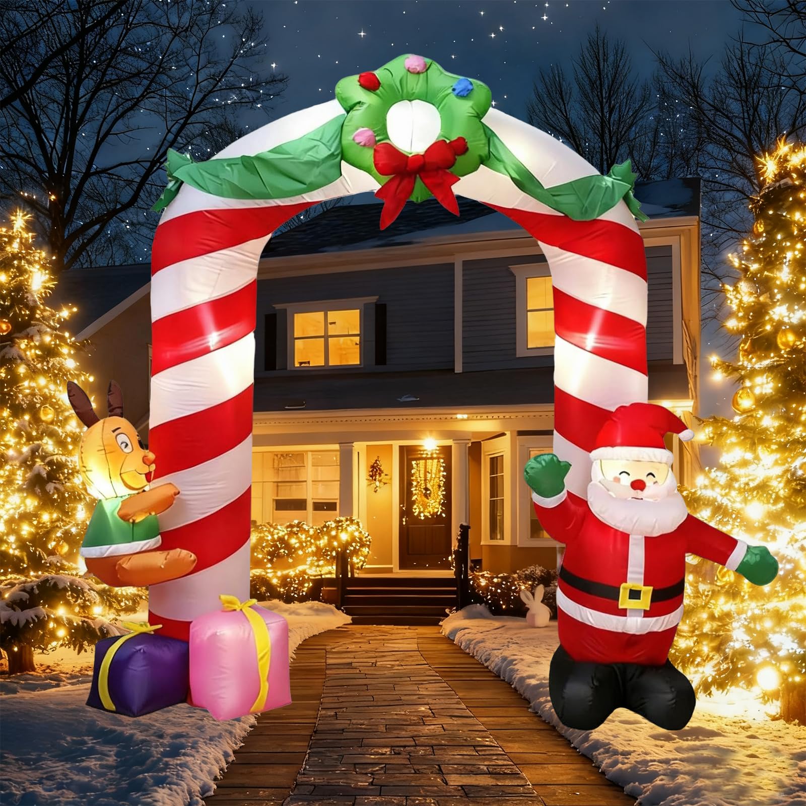 8 FT Christmas Inflatables Candy Archway Outdoor Decorations with Led Light