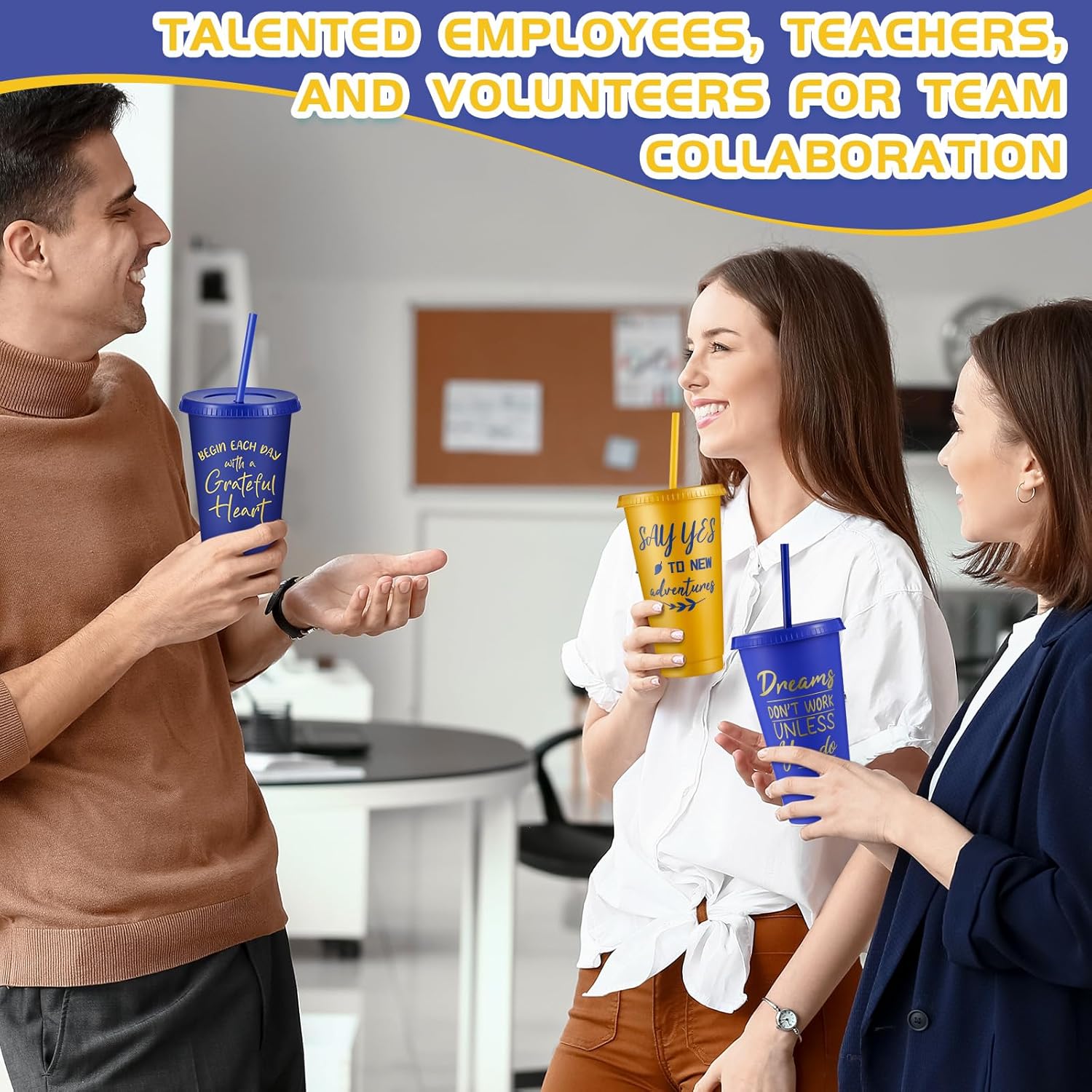 Uiifan 30 Pcs Inspirational Cups Bulk Appreciation Gifts for Employee Coworker Staff Team Thank You Gifts, Office Prizes for Adults Work Party Favors, Associates, Giveaways (Blue,Gold)