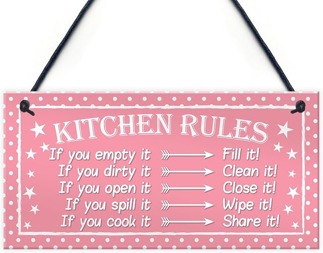 RED OCEAN Funny Kitchen Rules Polka Dot Funny Home Decorative Hanging Plaque Friendship Gift Wall Sign