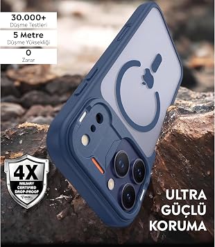 Babilden iPhone 17 Pro İçin Mat Şeffaf MSafe Destekli Premium Koruyucu Kılıf Darbe Emici Silikon Kenarlı Kamera Korumalı Lacivert