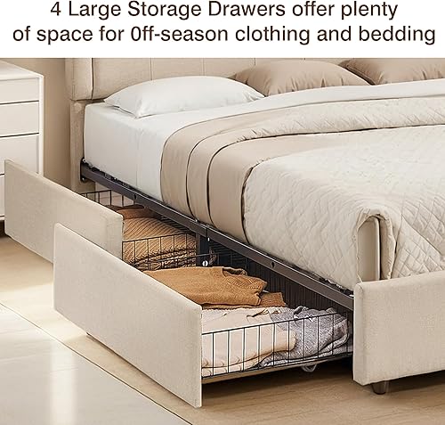 Miniatura 39 de VECELO Base de cama de tamaño matrimonial con cabecera ajustable copetuda, base de colchón, soporte de listones de madera, fácil montaje, color gris