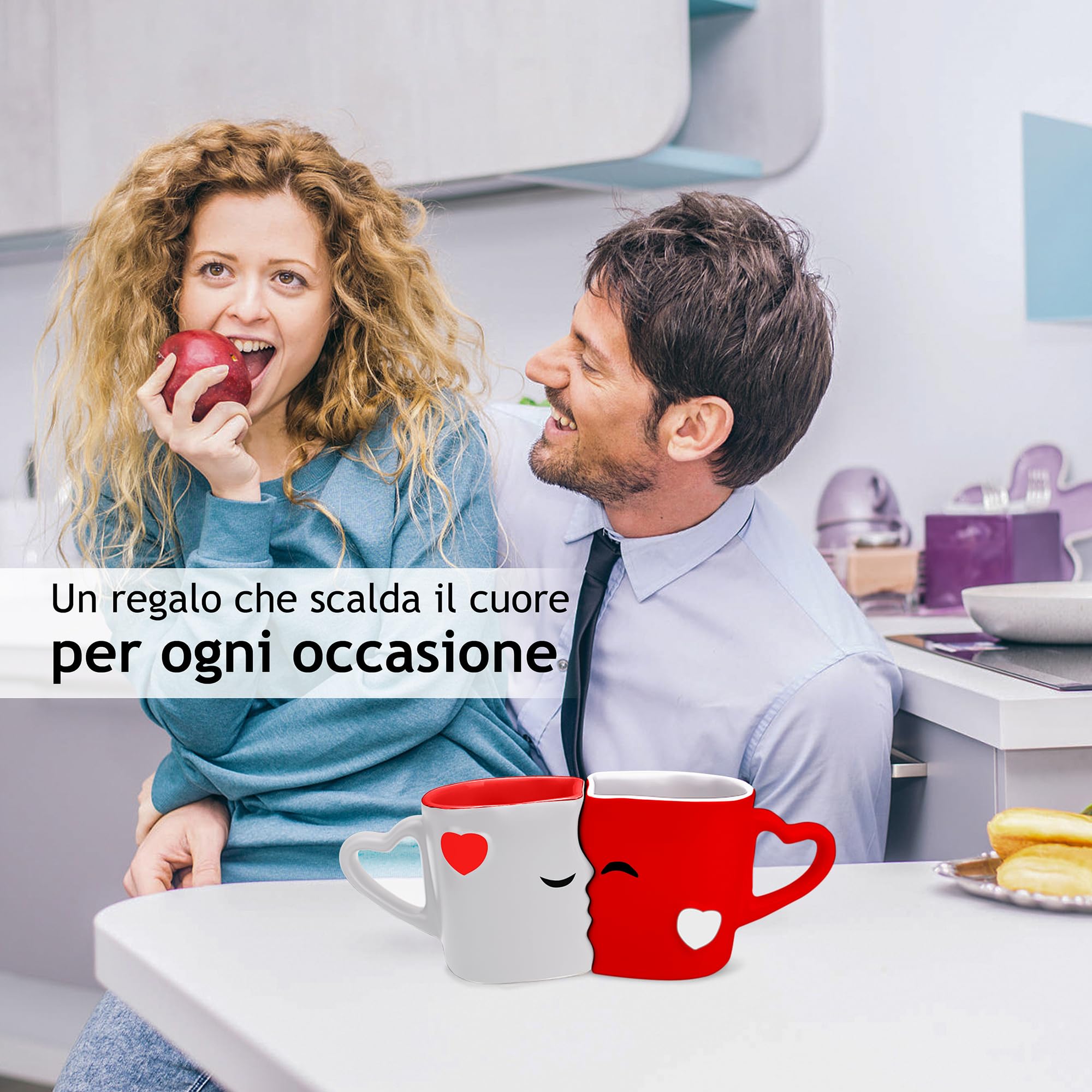 MIAMIO Set Di 2 Tazze Kissing Rabbit - Tazze Da Caffè In Ceramica 400ml Per Coppie - Dipinte A Mano, Regalo Per Fidanzati, Matrimonio, Pasqua, Natale