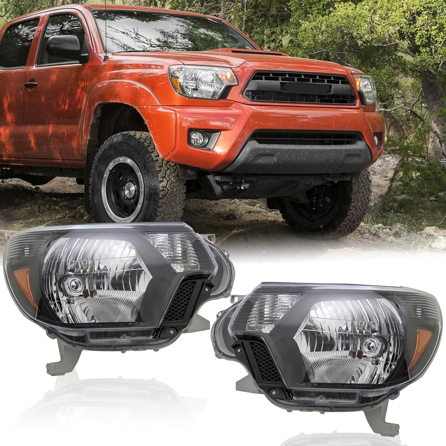 Pair Headlights For 2012-2015 Toyota Tacoma w/o Bulbs, Halogen Headlamps Black Housing, TO2502213,TO2503213