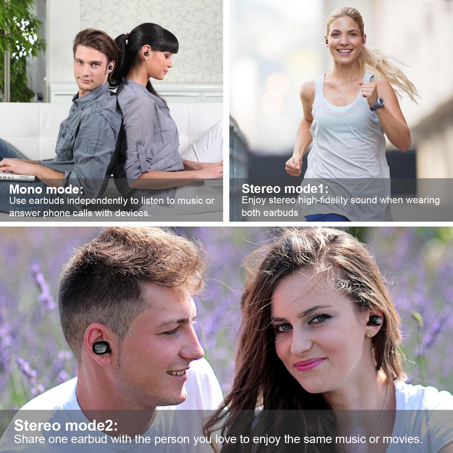 SoundPEATS Wireless Earbuds, True Wireless Stereo Bluetooth 4.1 Headphones Cordless Earphones Sweatproof In-Ear Headset with Mic-Dark Black