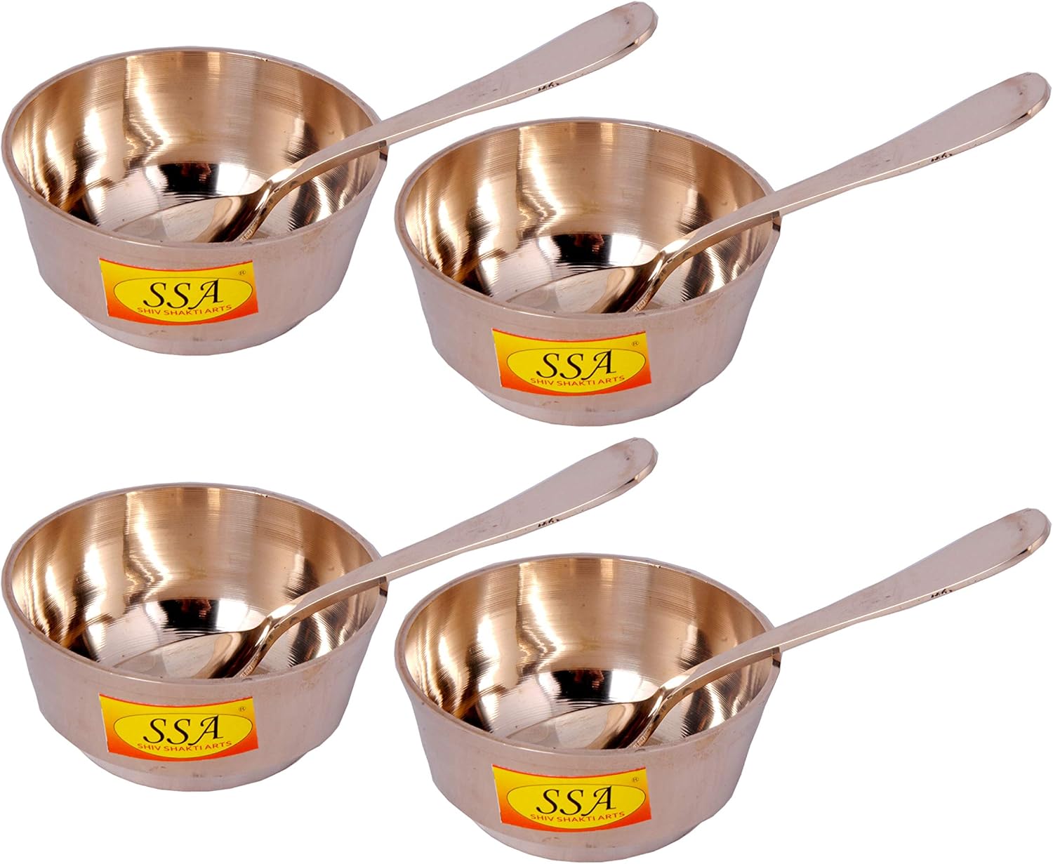 Shiv Shakti Arts Pure Bronze Kansa Bowl Katori with Spoon for Serving Food, Tableware(Kansi, Luxury Design Vol - 150 ML Each) - 4 Piece