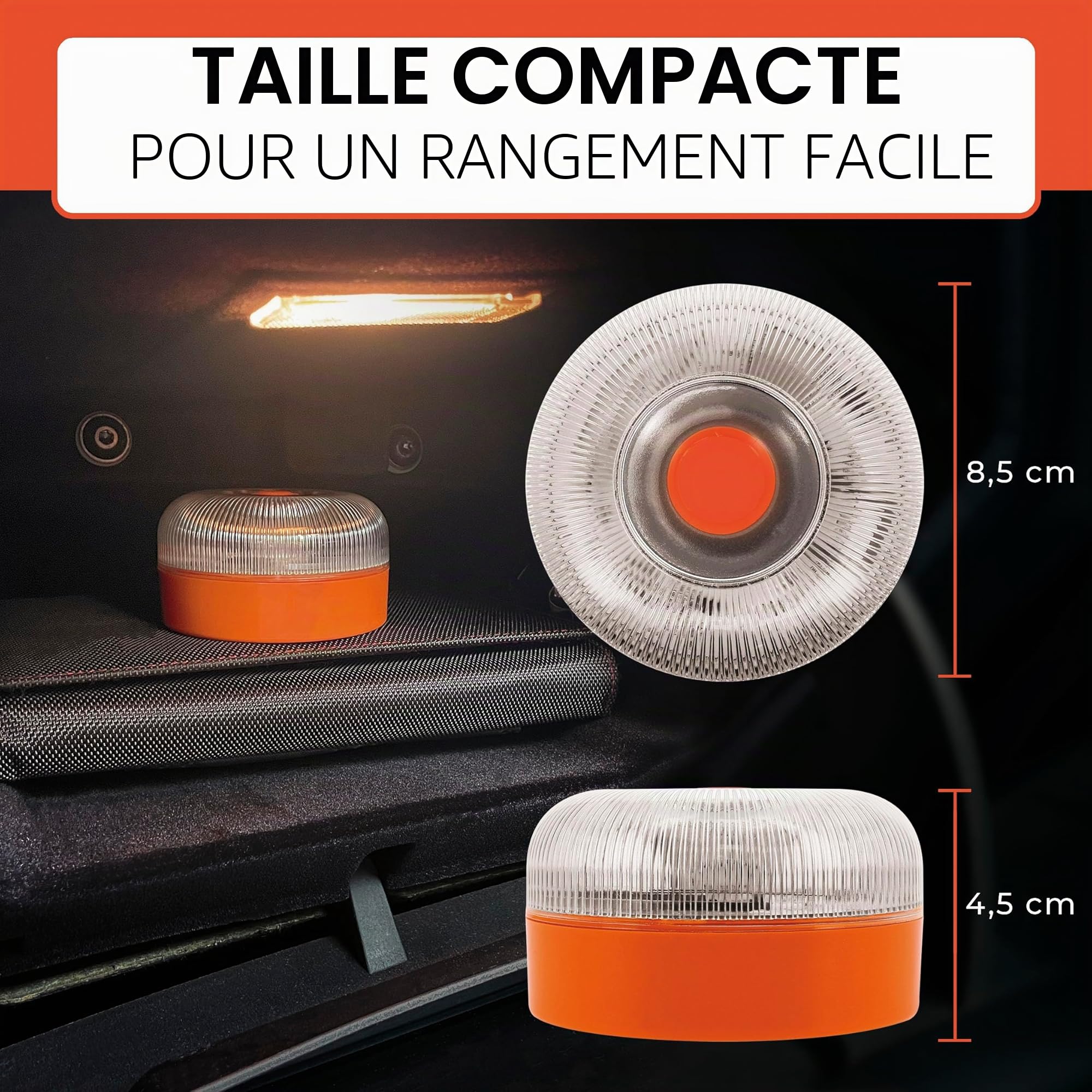 Lampe de secours V16 avec géolocalisation certifiée et connectée à la carte SIM DGT 3.0 Plan de données intégré inclus Base magnétique IP-54 avec sac de rangement inclus